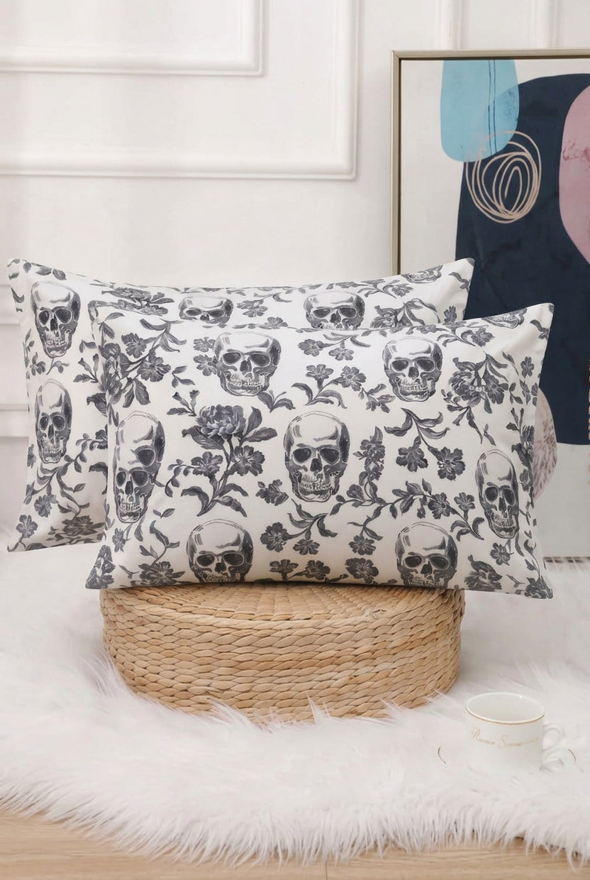 Gothic Skull & Floral Printed Pillowcase (Pair) – Luxe Linen Home
